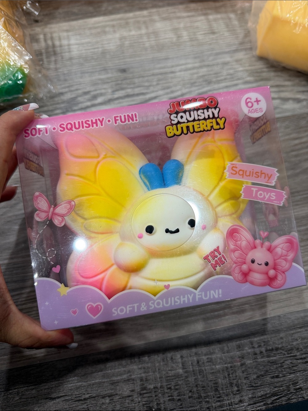RARE Jumbo Squishy Butterfly Plush Toy - Yellow & Pink